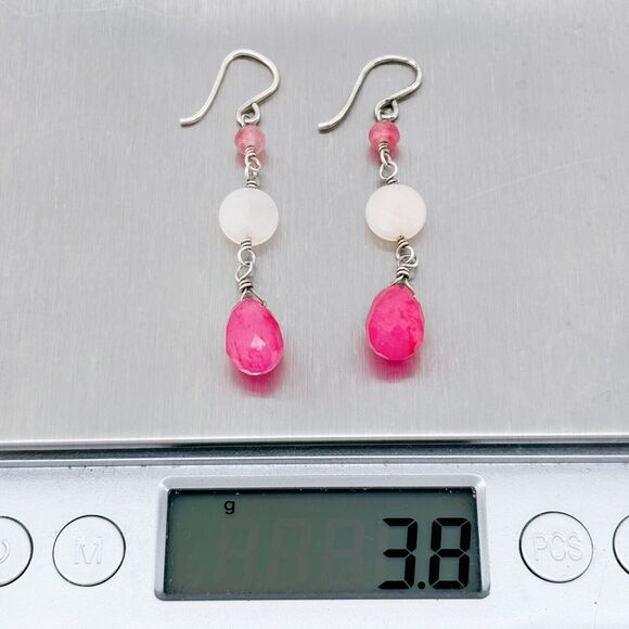 Vintage Sterling Silver 925 Rose Quartz Drop Earrings - Picture 5 of 5